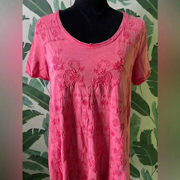 Caite Red Embroidered Short Sleeve Tunic Tee Top Size S - Picture 3 of 6